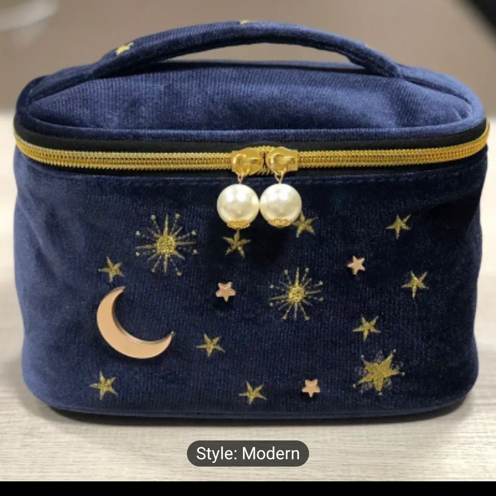 Navy Blue Velvet Starry Night Cosmetic Bag